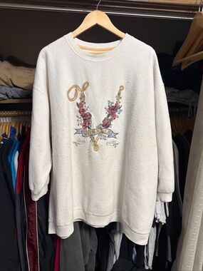 Vintage Venezia Jeans Floral Embroidered Oversized Crewneck Sweater Cream 22/24
